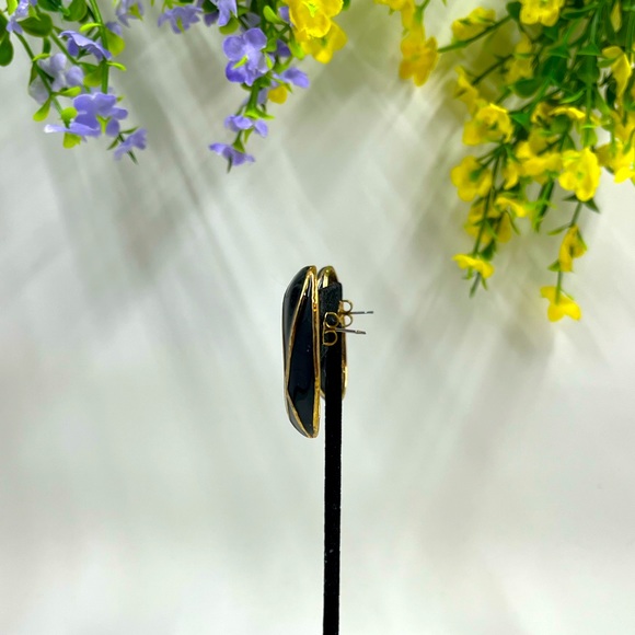 Oversized Oval Gold and Enamel Kintsugi Style Vintage Earrings - Picture 5 of 8